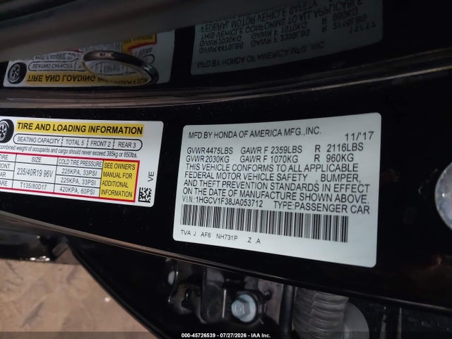 Aukcja sprzedaży 2018 Honda Accord Sport, vin: 1HGCV1F38JA053712, numer aukcji: 45726539
