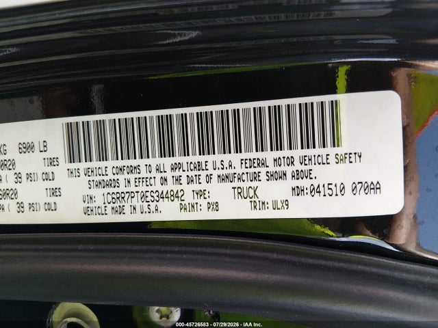 Продажа на аукционе авто 2014 Ram 1500 Longhorn Limited, vin: 1C6RR7PT0ES344842, номер лота: 45726583