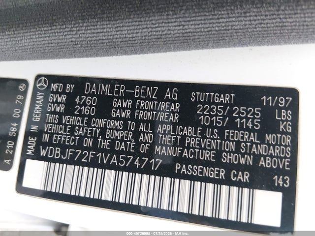 Продажа на аукционе авто 1997 Mercedes-benz E 420, vin: WDBJF72F1VA574717, номер лота: 45726585