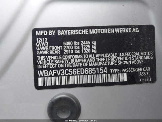 Продаж на аукціоні авто 2014 Bmw 535d Xdrive, vin: WBAFV3C56ED685154, номер лоту: 45726593