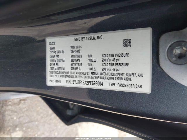5YJ3E1EA2PF699004 Tesla Model 3 Rear-wheel Drive