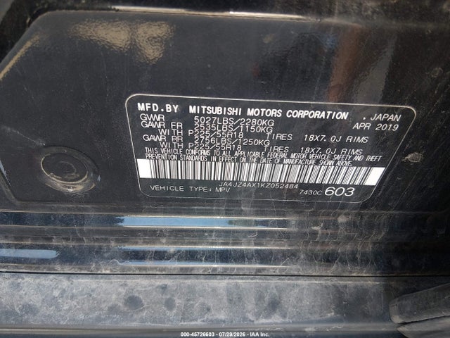 Продажа на аукционе авто 2019 Mitsubishi Outlander Gt, vin: JA4JZ4AX1KZ052484, номер лота: 45726603