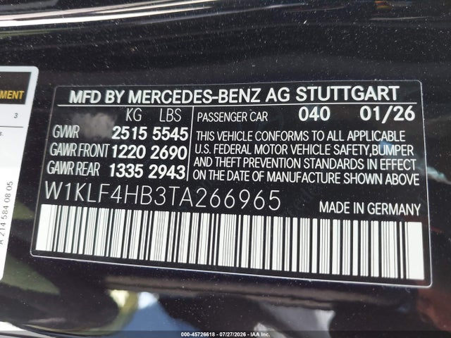 Aukcja sprzedaży 2026 Mercedes-benz E 350, vin: W1KLF4HB3TA266965, numer aukcji: 45726618