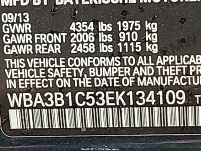 Продаж на аукціоні авто 2014 Bmw 320i, vin: WBA3B1C53EK134109, номер лоту: 45726627