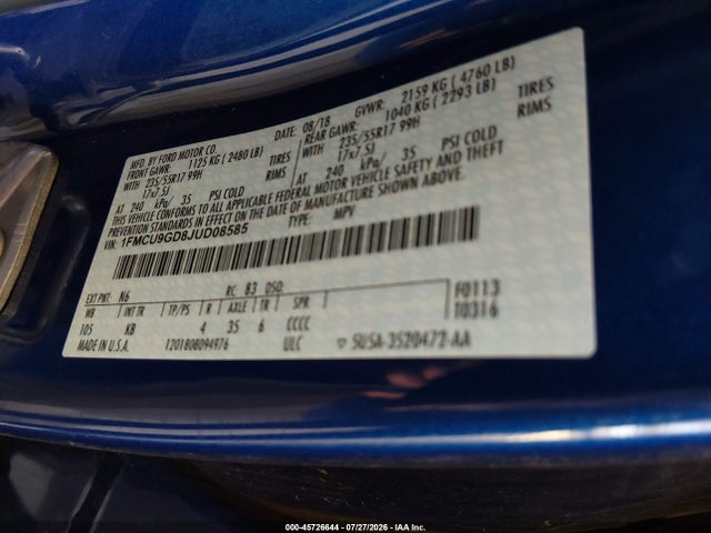Ford ESCAPE SE 2018 1FMCU9GD8JUD08585 Image 9