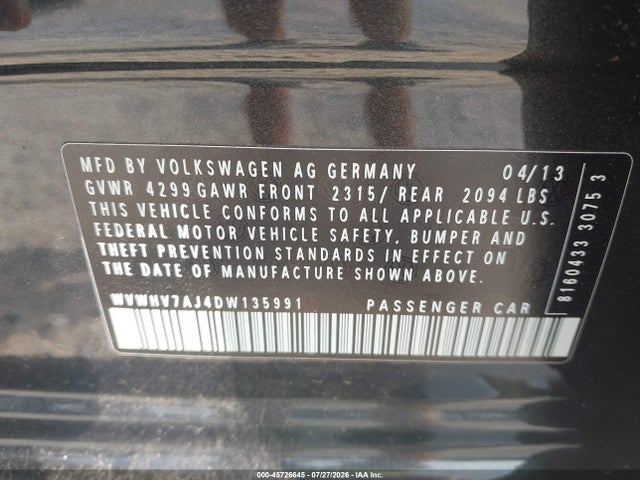 Aukcja sprzedaży 2013 Volkswagen Gti Wolfsburg Edition, vin: WVWHV7AJ4DW135991, numer aukcji: 45726645