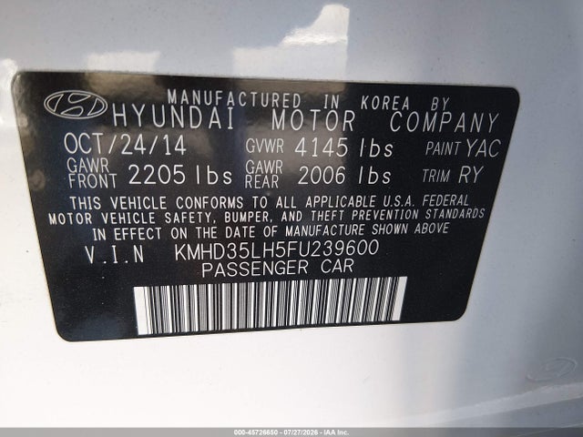 Продажа на аукционе авто 2015 Hyundai Elantra Gt, vin: KMHD35LH5FU239600, номер лота: 45726650