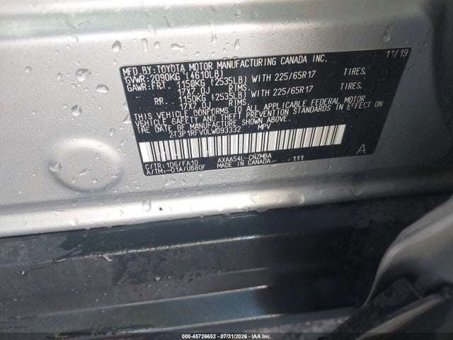 Продаж на аукціоні авто 2020 Toyota Rav4 Xle, vin: 2T3P1RFV0LW093332, номер лоту: 45726652