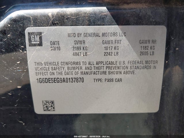 2010 Cadillac Cts Luxury მანქანა იყიდება აუქციონზე, vin: 1G6DE5EG9A0137870, აუქციონის ნომერი: 45726687