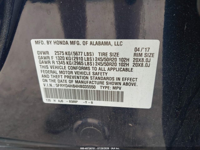 Продажа на аукционе авто 2017 Acura Mdx Advance Package, vin: 5FRYD4H84HB035550, номер лота: 45726701