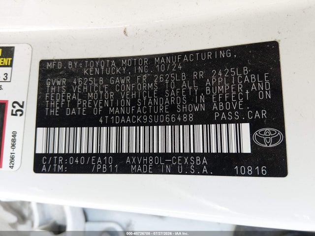 Aukcja sprzedaży 2025 Toyota Camry Se, vin: 4T1DAACK9SU066488, numer aukcji: 45726708