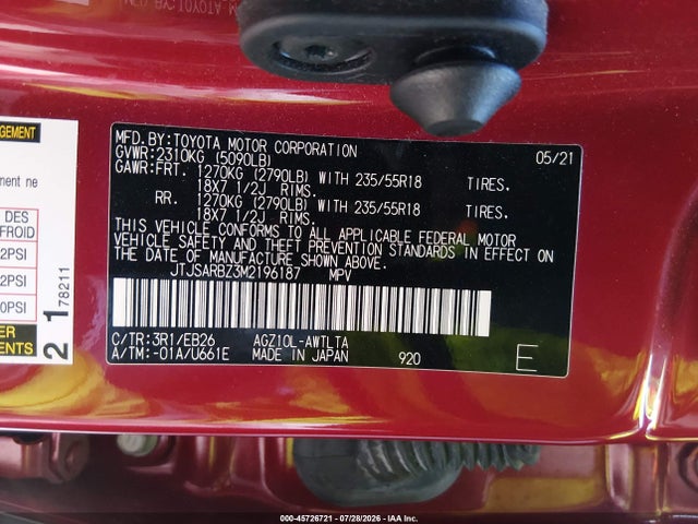 45726721 :رقم المزاد ، JTJSARBZ3M2196187 vin ، 2021 Lexus Nx 300 F Sport مزاد بيع