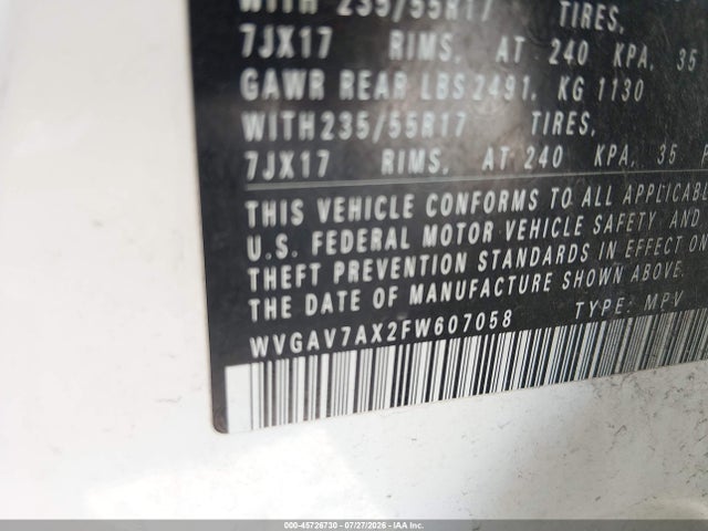 WVGAV7AX2FW607058 Volkswagen TIGUAN SE