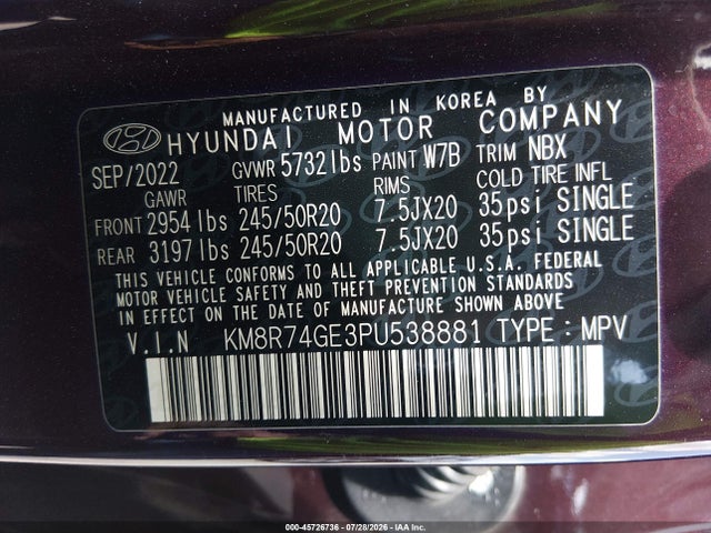 Продажа на аукционе авто 2023 Hyundai Palisade Calligraphy, vin: KM8R74GE3PU538881, номер лота: 45726736