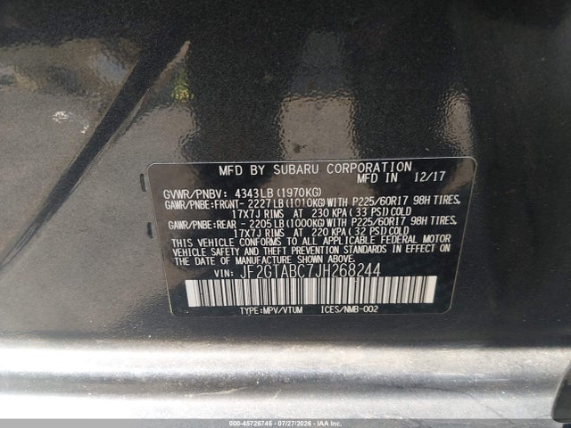 Продажа на аукционе авто 2018 Subaru Crosstrek 2.0i Premium, vin: JF2GTABC7JH268244, номер лота: 45726745