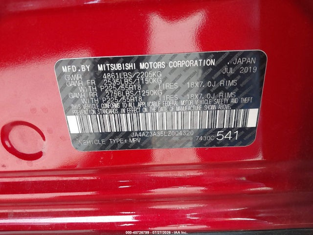 45726799 :رقم المزاد ، JA4AZ3A35LZ004320 vin ، 2020 Mitsubishi Outlander Se 2.4 S-awc مزاد بيع