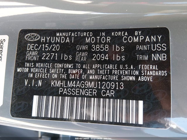 Aukcja sprzedaży 2021 Hyundai Elantra Sel, vin: KMHLM4AG9MU120913, numer aukcji: 45726800