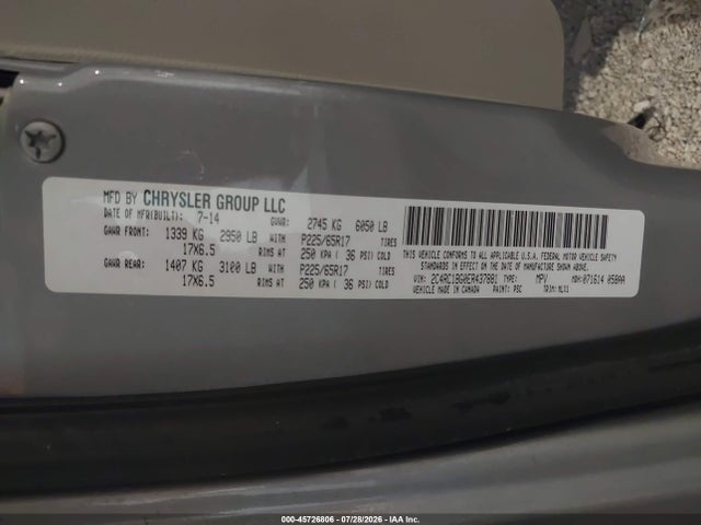 45726806 :رقم المزاد ، 2C4RC1BG0ER437881 vin ، 2014 Chrysler Town & Country Touring مزاد بيع
