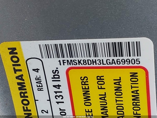 45726854 :رقم المزاد ، 1FMSK8DH3LGA69905 vin ، 2020 Ford Explorer Xlt مزاد بيع