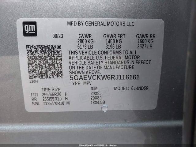 Aukcja sprzedaży 2024 Buick Enclave Avenir Awd, vin: 5GAEVCKW6RJ116161, numer aukcji: 45726909