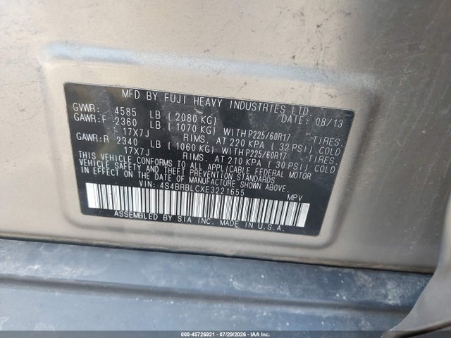 Subaru Outback 2.5i Limited 2014 4S4BRBLCXE3221655 Image 9