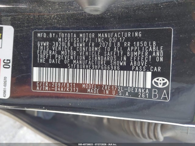 Toyota COROLLA LE 2017 5YFBURHE9HP666986 Image 9