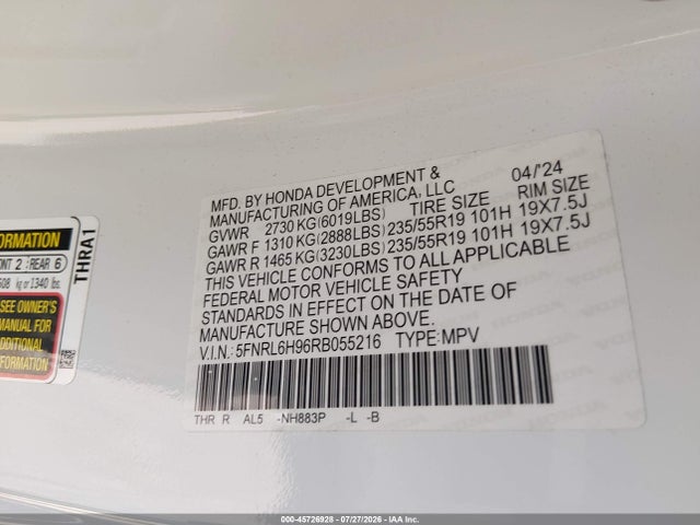 Honda Odyssey Elite 2024 5FNRL6H96RB055216 Image 9