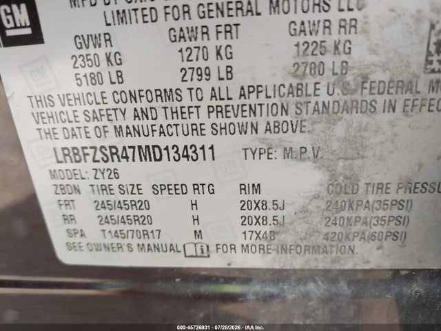 2021 Buick Envision Awd Avenir მანქანა იყიდება აუქციონზე, vin: LRBFZSR47MD134311, აუქციონის ნომერი: 45726931