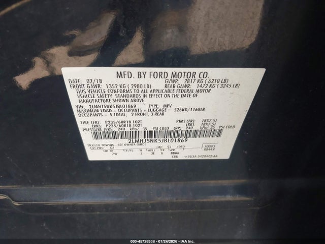 Auction sale of the 2018 Lincoln Mkt Livery, vin: 2LMHJ5NK5JBL01869, lot number: 45726938