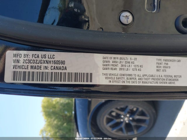 Aukcja sprzedaży 2022 Dodge Challenger Gt, vin: 2C3CDZJGXNH160590, numer aukcji: 45726954