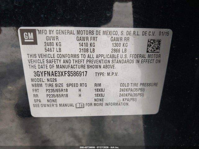 Aukcja sprzedaży 2015 Cadillac Srx Standard, vin: 3GYFNAE3XFS586917, numer aukcji: 45726956
