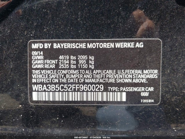 45726957 :رقم المزاد ، WBA3B5C52FF960029 vin ، 2015 Bmw 328i Xdrive مزاد بيع