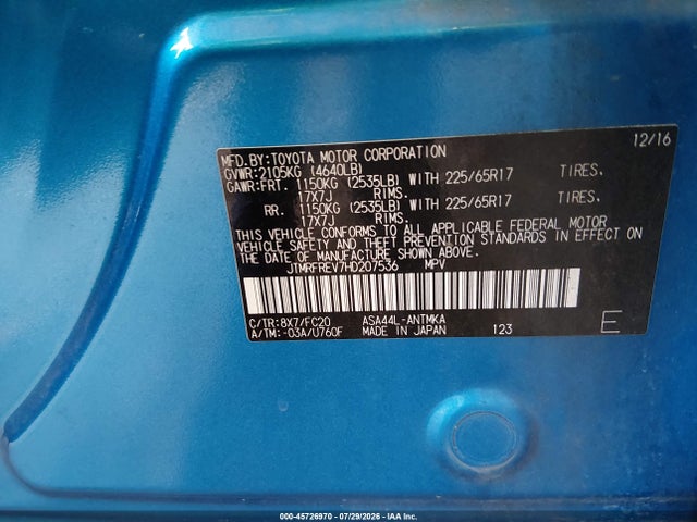 JTMRFREV7HD207536 Toyota Rav4 Xle