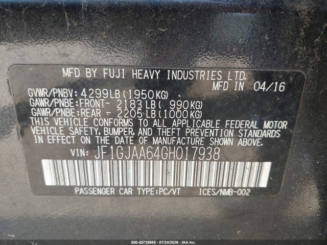 Subaru Impreza 2.0i 2016 JF1GJAA64GH017938 Image 9