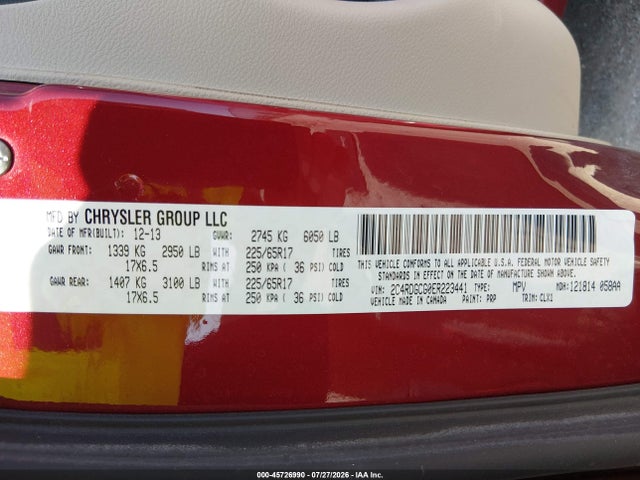 45726990 :رقم المزاد ، 2C4RDGCG0ER223441 vin ، 2014 Dodge Grand Caravan Sxt 30th Anniversary مزاد بيع