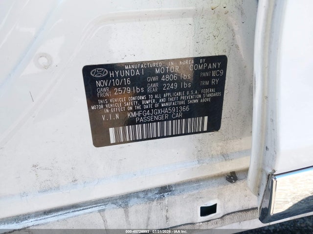 2017 Hyundai Azera მანქანა იყიდება აუქციონზე, vin: KMHFG4JGXHA591366, აუქციონის ნომერი: 45726993