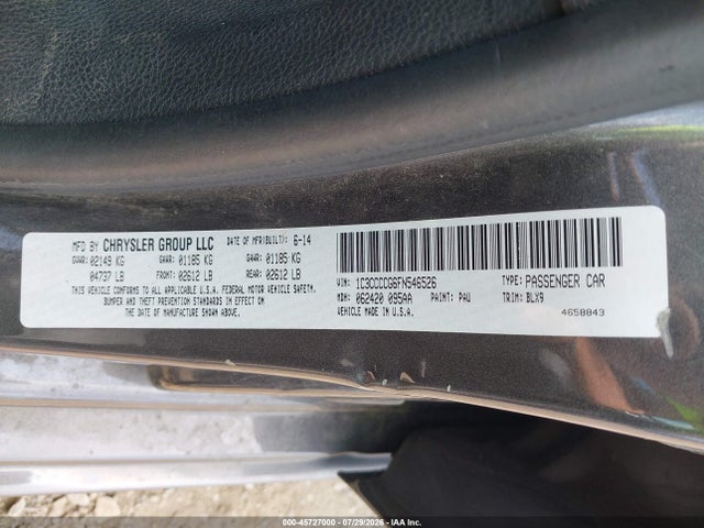 2015 Chrysler 200 C მანქანა იყიდება აუქციონზე, vin: 1C3CCCCG6FN546526, აუქციონის ნომერი: 45727000