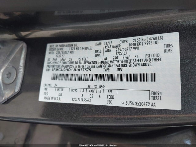 Ford ESCAPE SEL 2018 1FMCU9HD1JUA77575 Image 9