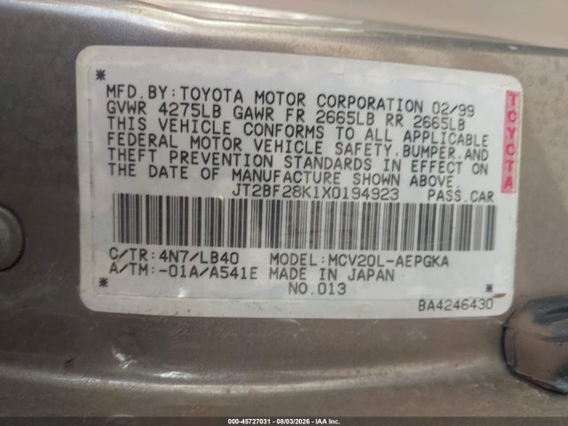 Продаж на аукціоні авто 1999 Toyota Camry Le V6/xle V6, vin: JT2BF28K1X0194923, номер лоту: 45727031