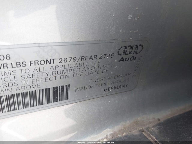 Продаж на аукціоні авто 2007 Audi A6 3.2, vin: WAUDH74FX7N049850, номер лоту: 45727055