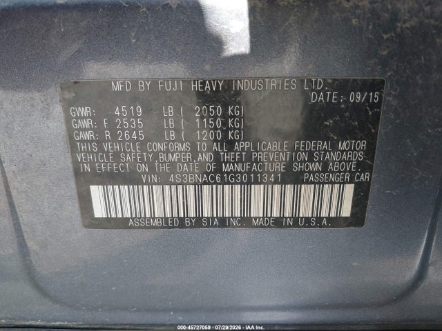 4S3BNAC61G3011341 Subaru Legacy 2.5i Premium