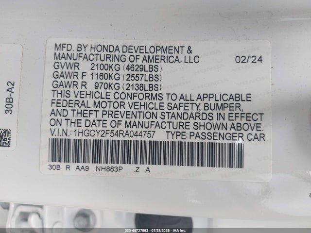 Продаж на аукціоні авто 2024 Honda Accord Hybrid Sport, vin: 1HGCY2F54RA044757, номер лоту: 45727063