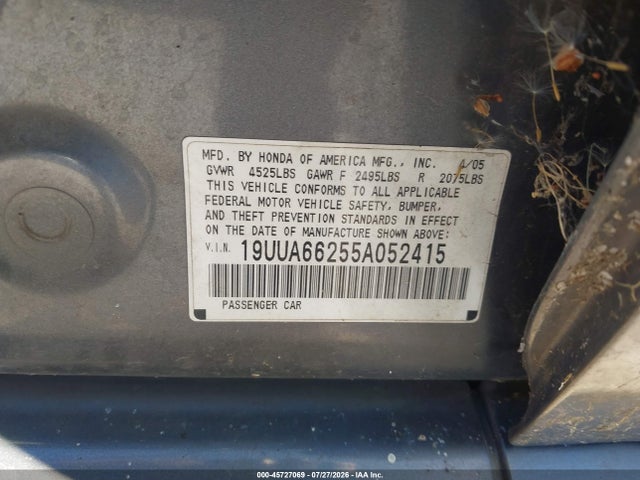 2005 Acura Tl მანქანა იყიდება აუქციონზე, vin: 19UUA66255A052415, აუქციონის ნომერი: 45727069