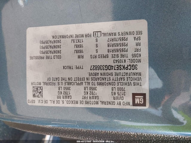 Продаж на аукціоні авто 2013 Chevrolet Silverado 1500 Lt, vin: 3GCPKSE74DG336827, номер лоту: 45727085