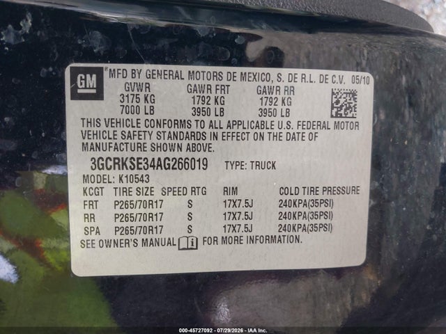 Продажа на аукционе авто 2010 Chevrolet Silverado 1500 Lt, vin: 3GCRKSE34AG266019, номер лота: 45727092