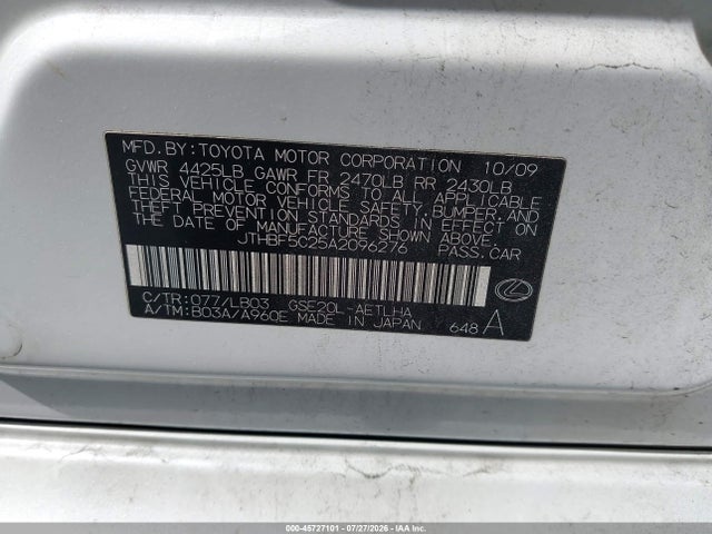 Aukcja sprzedaży 2010 Lexus Is 250, vin: JTHBF5C25A2096276, numer aukcji: 45727101