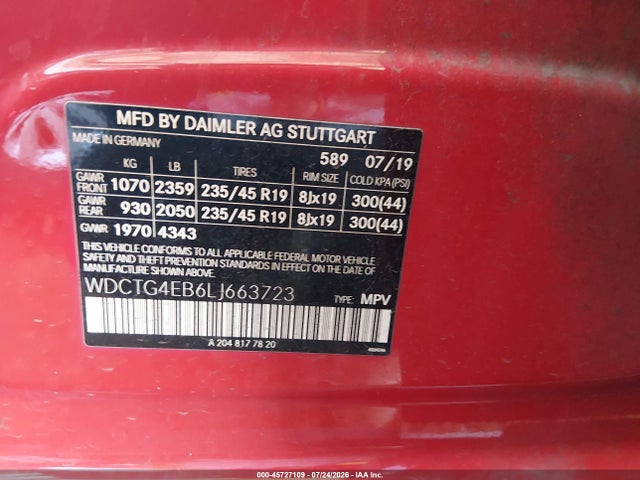 Продаж на аукціоні авто 2020 Mercedes-benz Gla 250, vin: WDCTG4EB6LJ663723, номер лоту: 45727109