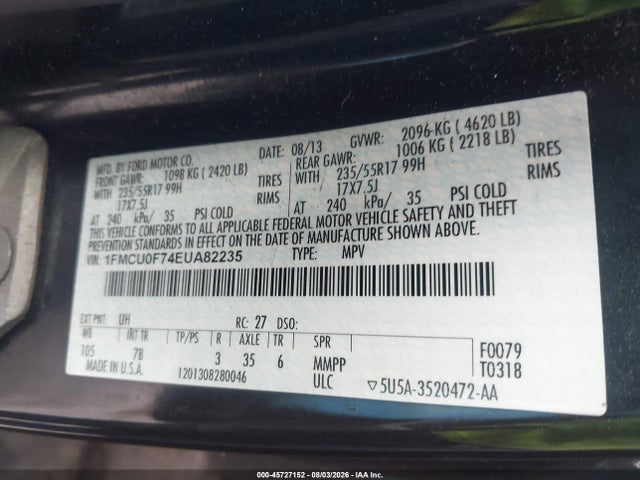 Ford ESCAPE S 2014 1FMCU0F74EUA82235 Image 9