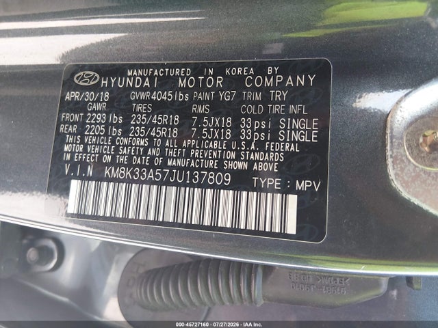 Продаж на аукціоні авто 2018 Hyundai Kona Limited, vin: KM8K33A57JU137809, номер лоту: 45727160