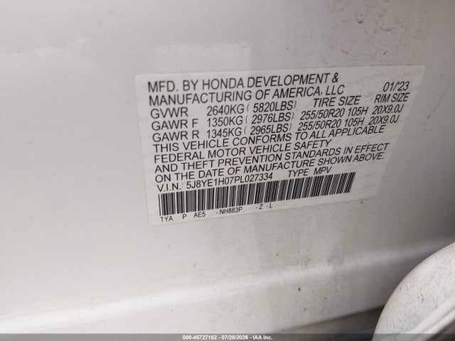 Продажа на аукционе авто 2023 Acura Mdx A-spec, vin: 5J8YE1H07PL027334, номер лота: 45727182